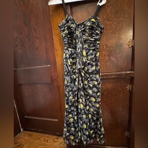 Cinq a Sept Black, White, and Yellow, Floral Ruched Maxi Dress - Women’s Size 0